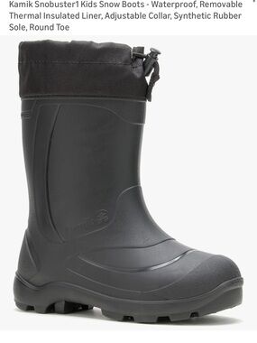 Kamik Snobuster Kids Black Waterproof Snow Boot with Drawstring Collar